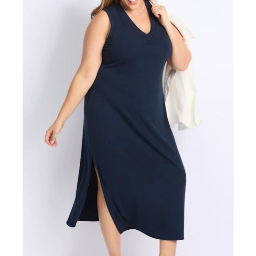 Nine Britton Navy Reilly V Neck Shift Dress 1X NWT - Picture 3 of 7